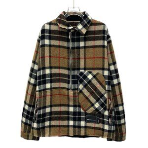 DM0133 We11done Brown checkered wool zip-up jacket with lapel collar